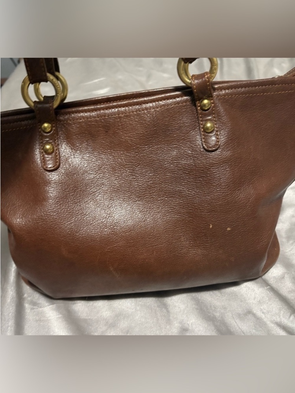 Brahmin Chestnut Brown Leather Tote with Gold Accents - Picture 3 of 4